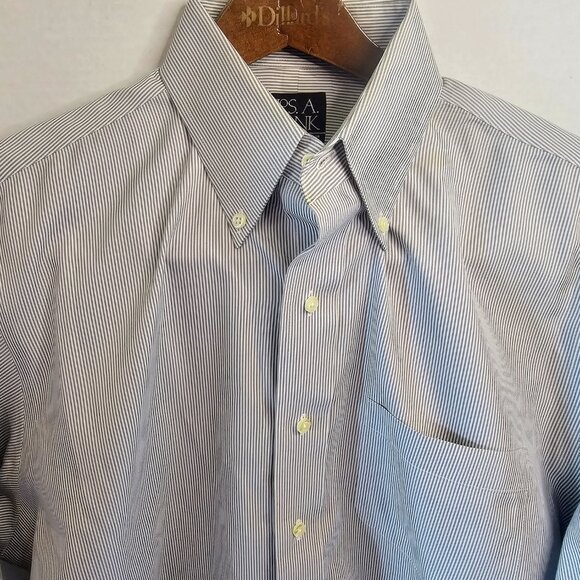 Joseph A Bank Grey and White Button Down Dress Shirt 16.5/32 * 2 STAINS - Picture 1 of 6